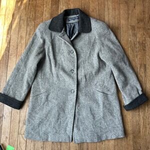 Herman Kay Gray Wool Blend Classic Button Front Coat Women Size 12 Retro Preppy